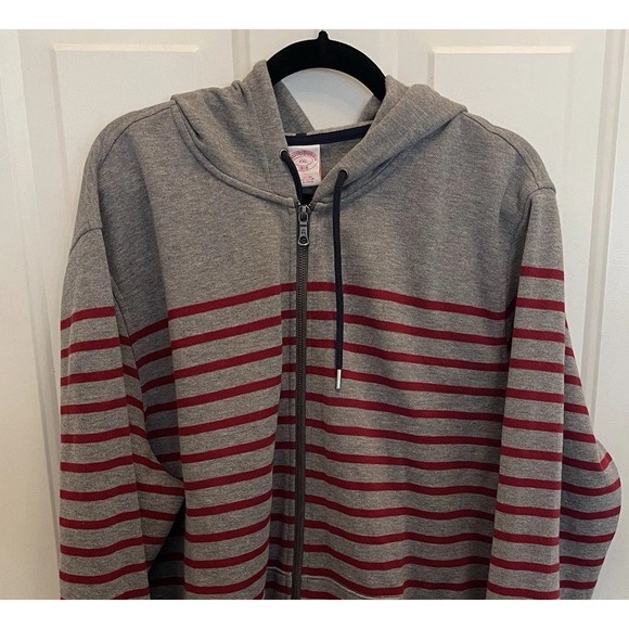 Brooks Brothers Other - Brooks Brothers Grey Red Mariner Stripe Full Zip Hoodie Jacket‎ Mens XXL